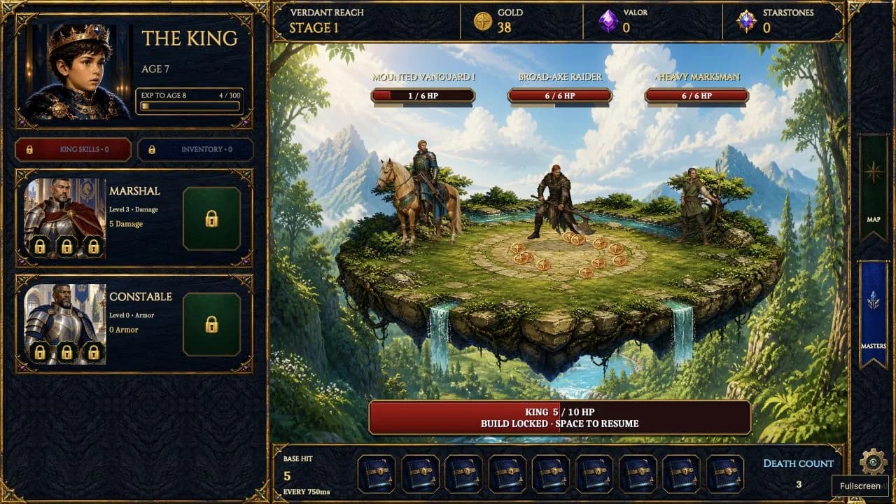 The seven-year-old King alongside a mounted fighter, an axe-wielding raider and a marksman in the demo